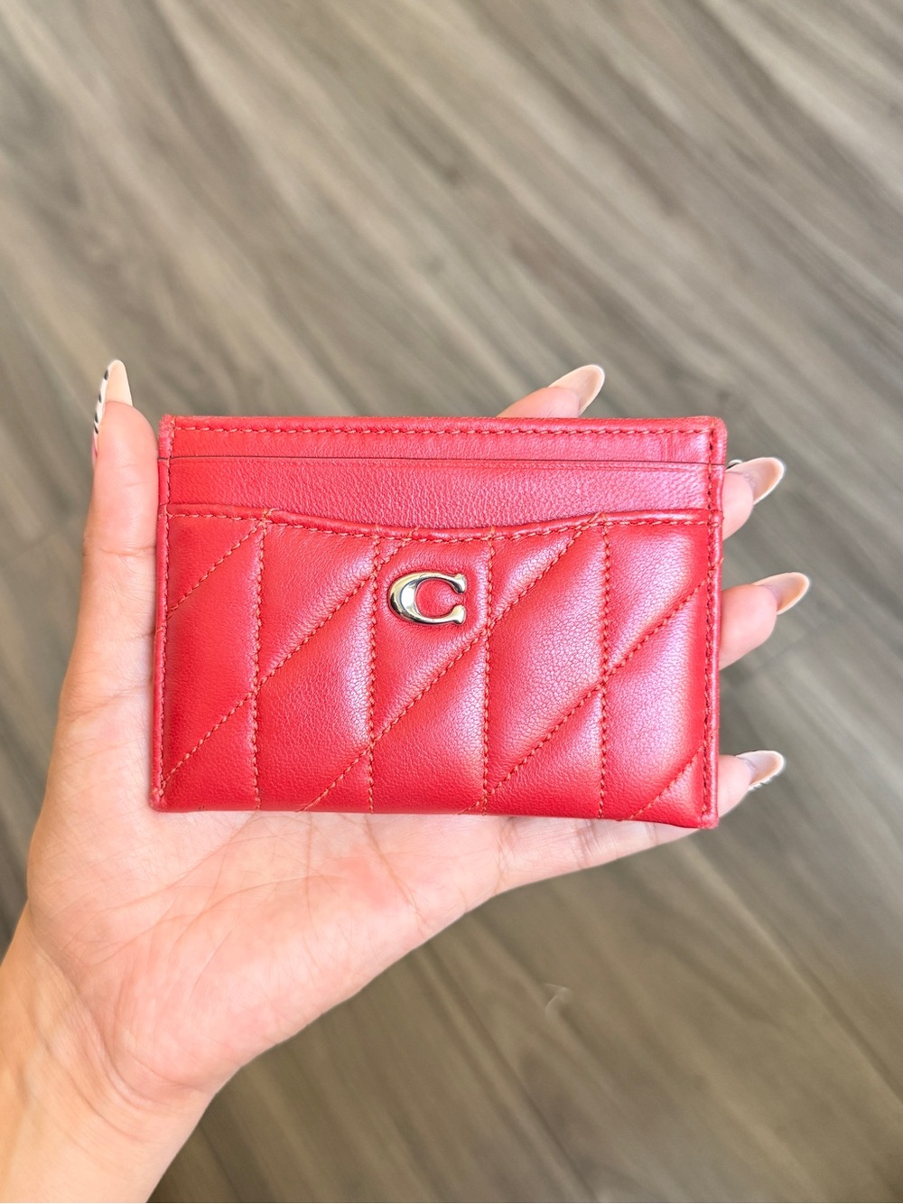 Coach Red Essential Card Case with Pillow Quilting